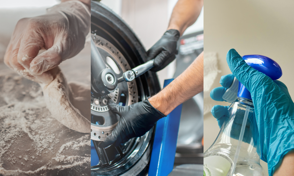 手袋を装着して作業している複数のイメージ